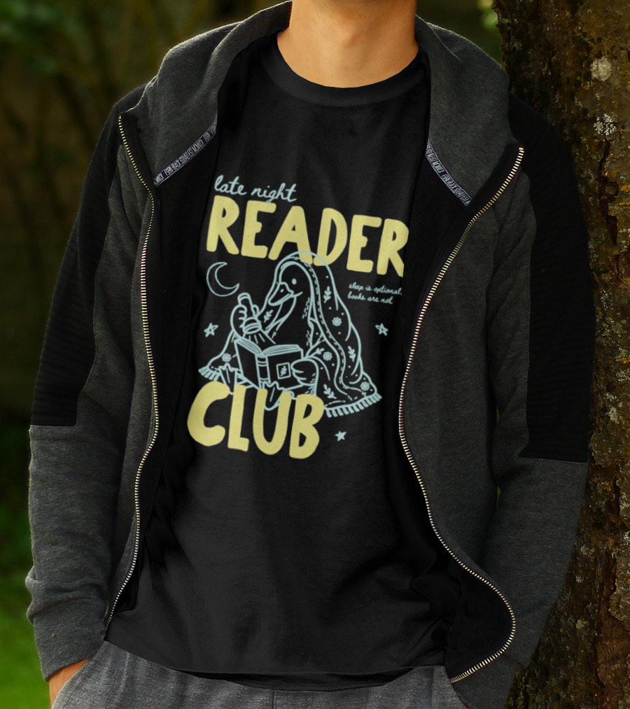 Late Night Reader Club Penguin Reading Moon Stars Sleep Is Optional Books Are Not T-Shirt