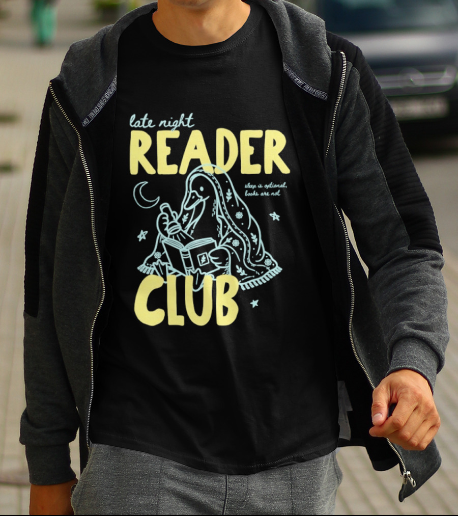 Late Night Reader Club Penguin Reading Moon Stars Sleep Is Optional Books Are Not T-Shirt