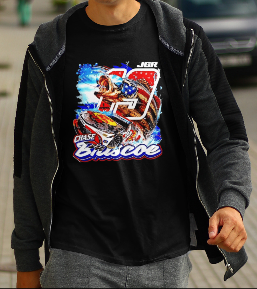 Chase Briscoe 19 JGR NASCAR Bass Pro Shops American Flag Racing Fish T-Shirt