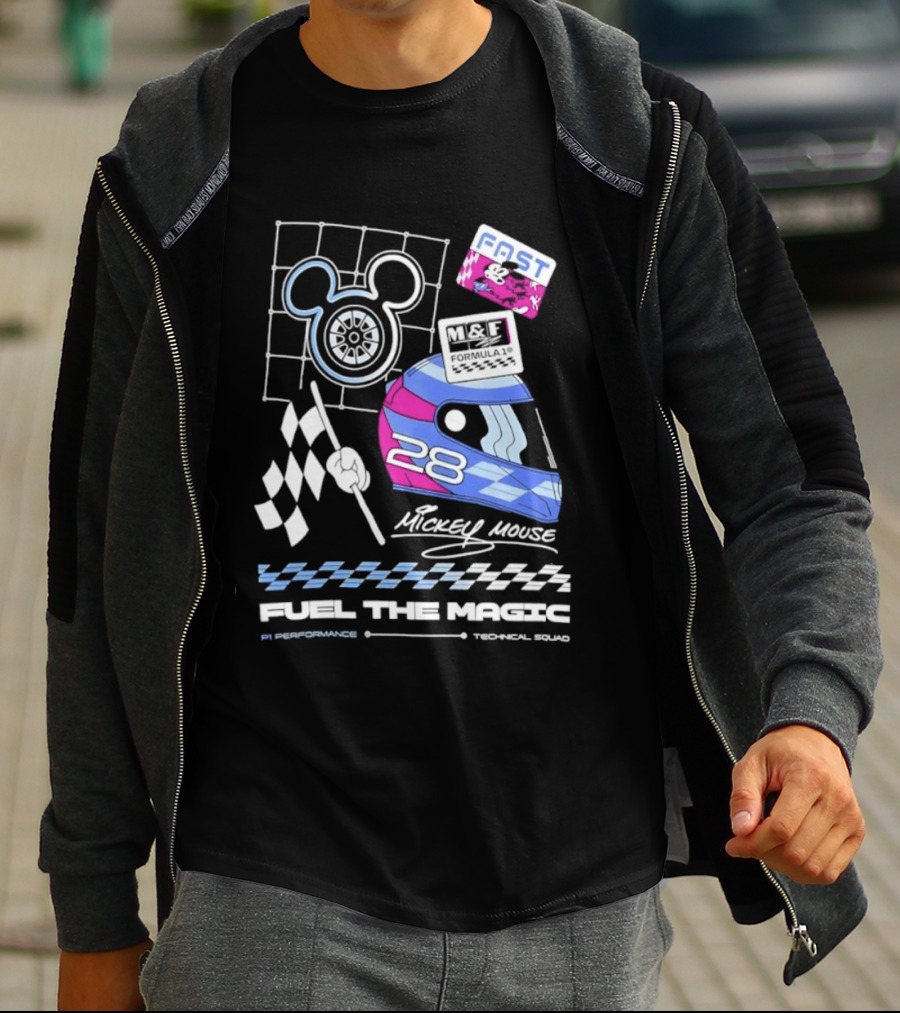 Mickey Mouse Fast Formula 1 Racing Helmet Fuel The Magic P1 Performance T-Shirt