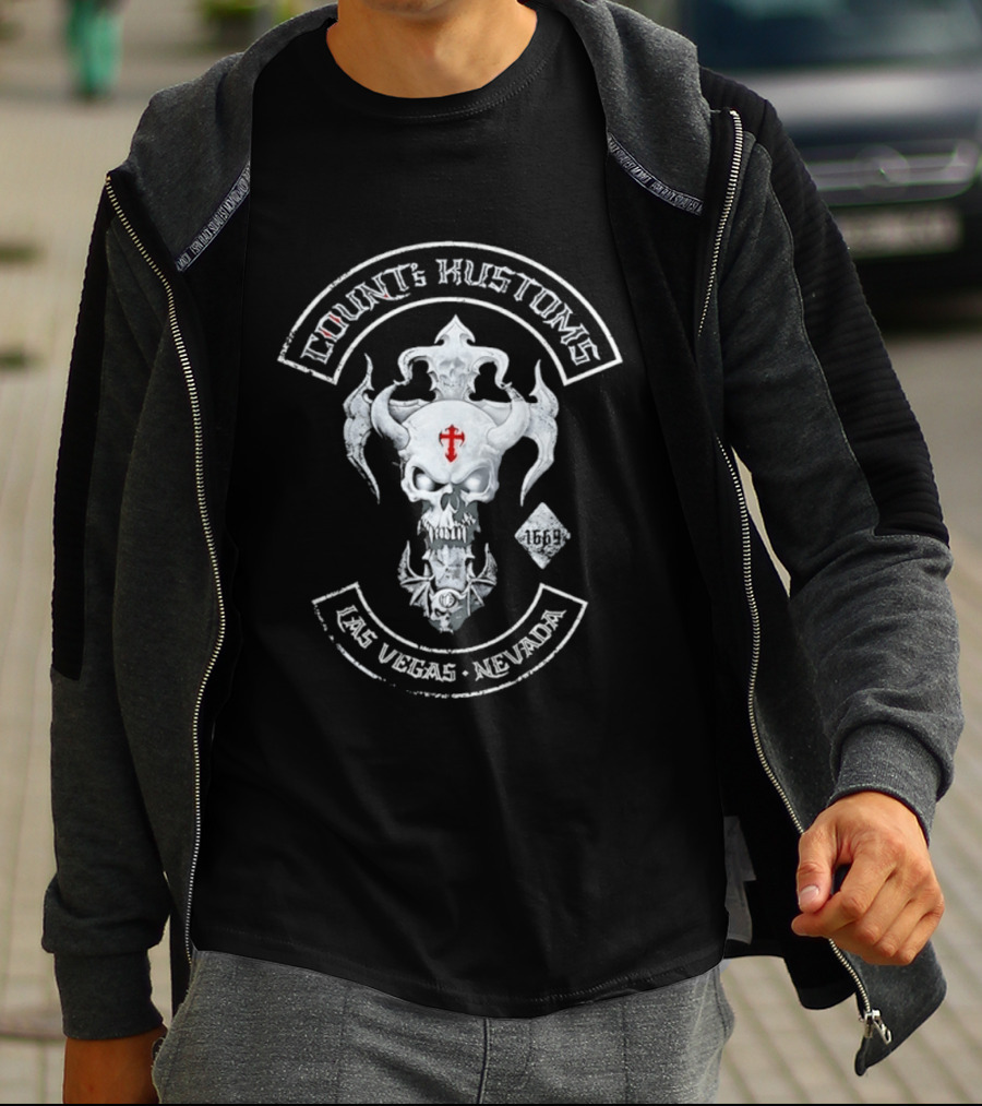 Count's Kustoms Las Vegas Nevada Skull With Cross 1669 T-Shirt