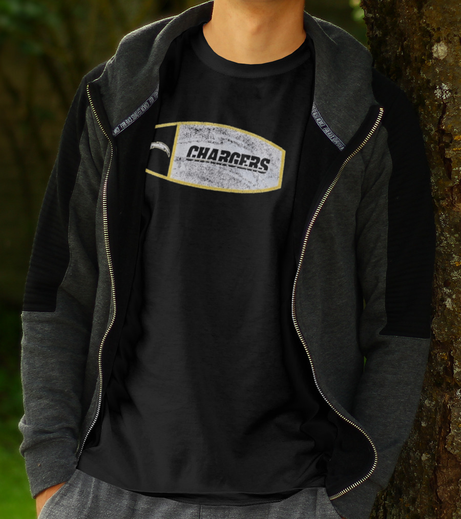 Los Angeles Chargers Distressed Look With Iconic Bolt Border T-Shirt