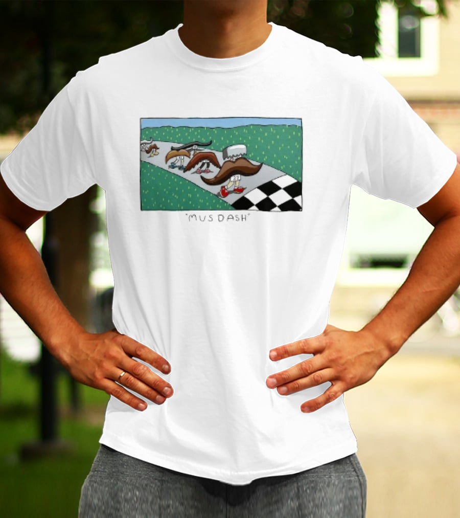 Mus Dash Mustache Race Running Pun Checkered Path Competition T-Shirt