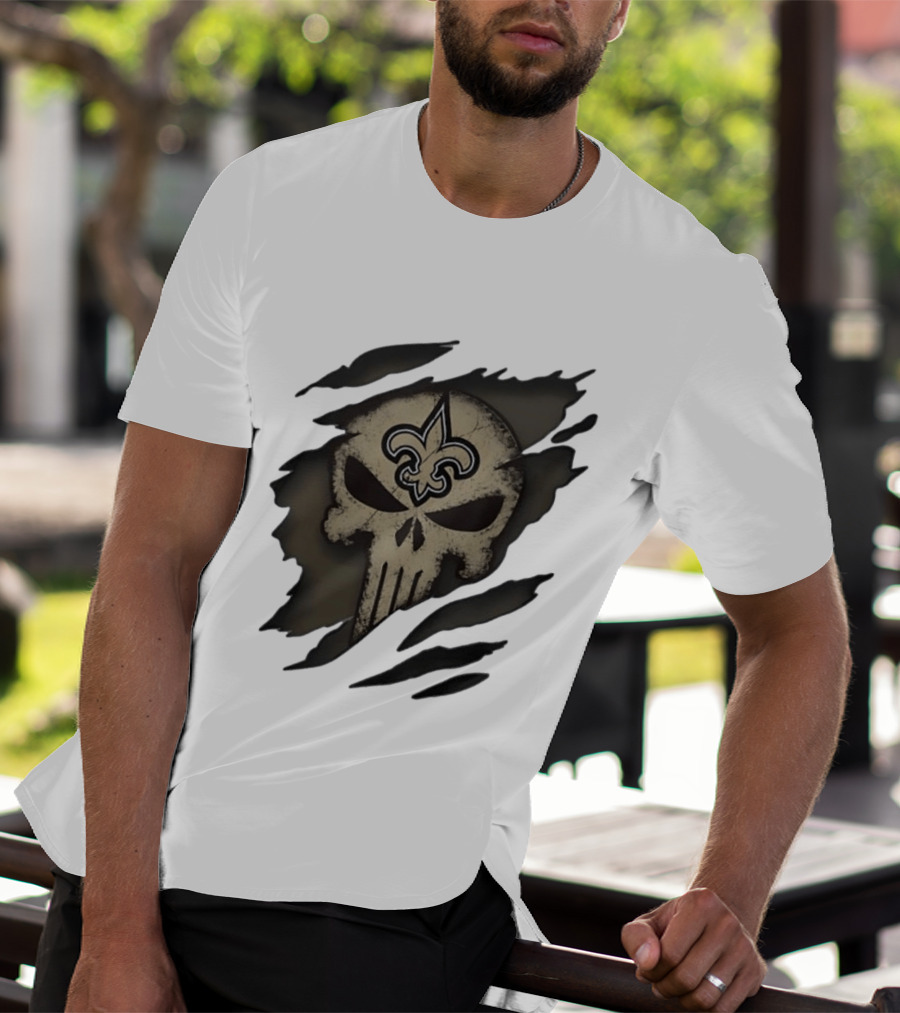 New Orleans Saints Punisher Skull Fleur De Lis Collaboration T-Shirt