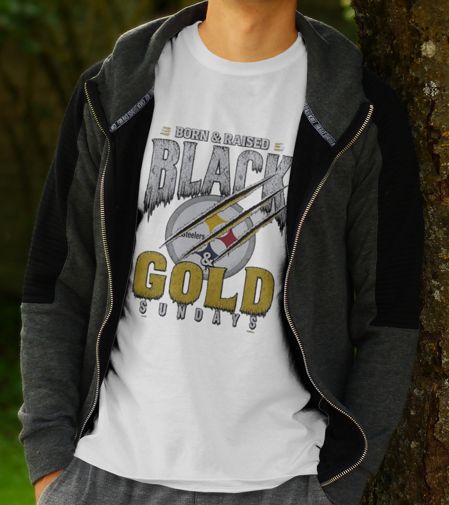 Born And Raised Pittsburgh Steelers Black Gold Sundays T-Shirt