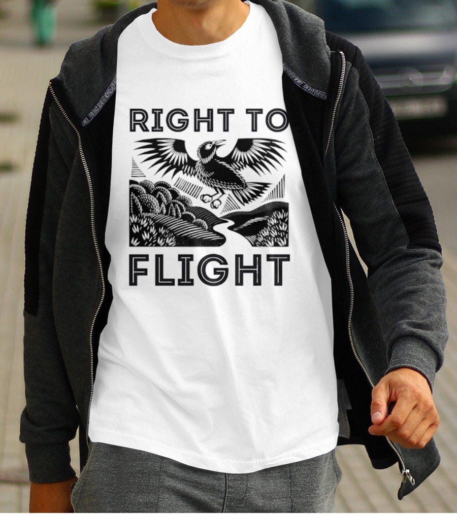 Right To Flight Raven Bird Nature Linocut T-Shirt
