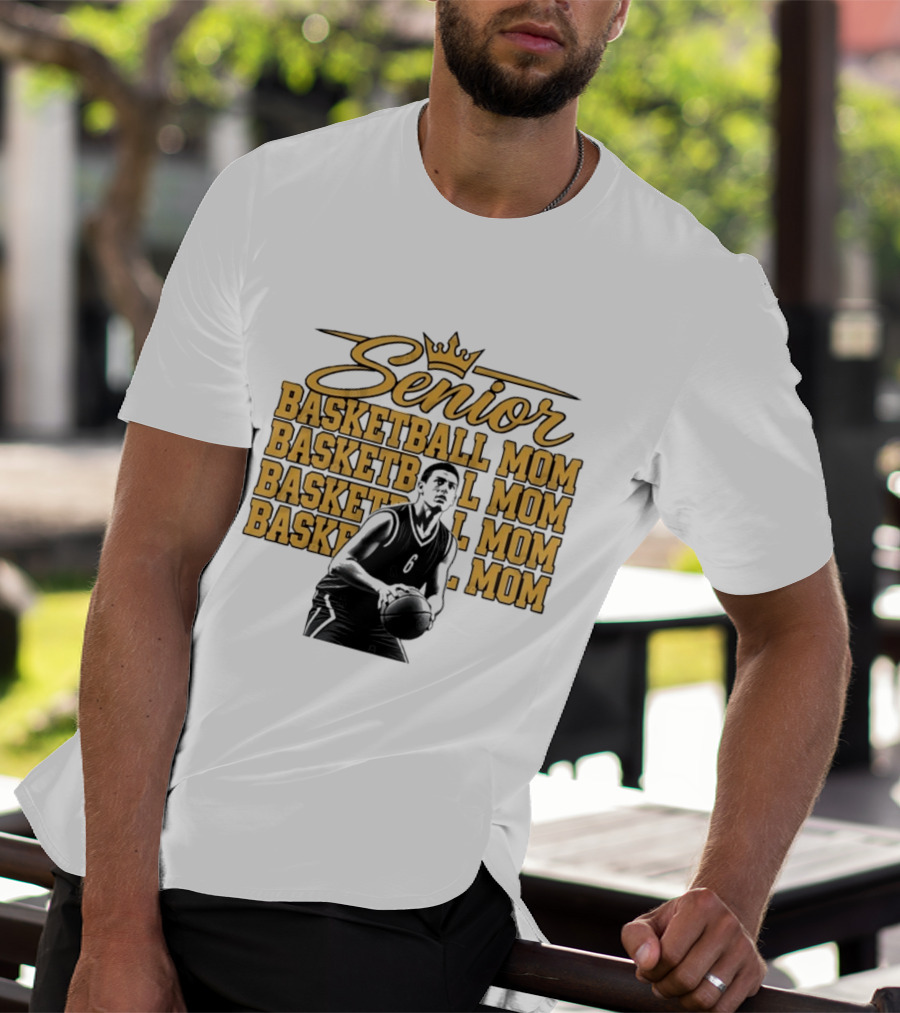 Senior Basketball Mom With Player Silhouette And Crown T-Shirt