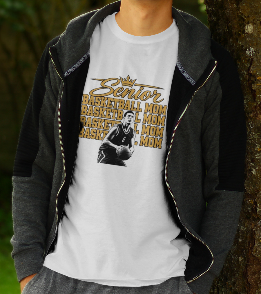 Senior Basketball Mom With Player Silhouette And Crown T-Shirt