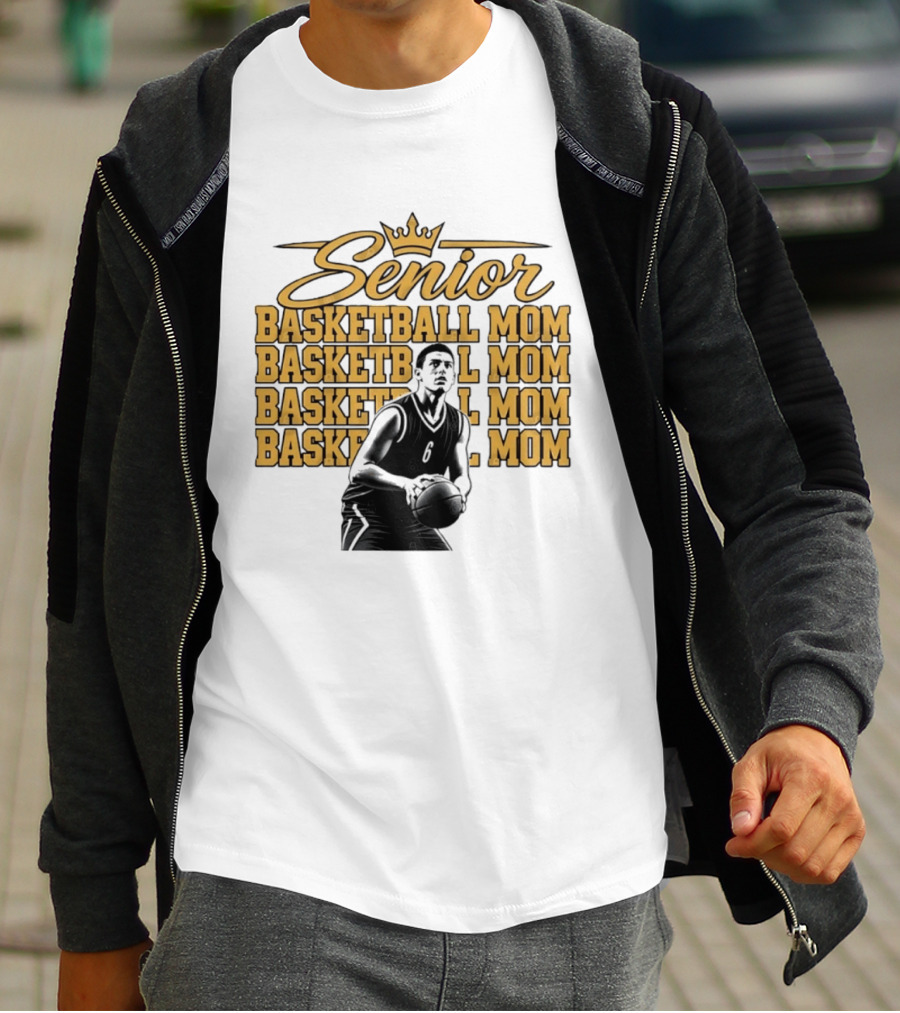 Senior Basketball Mom With Player Silhouette And Crown T-Shirt