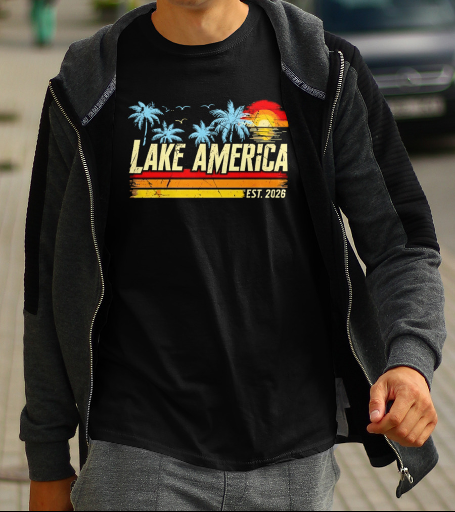 Lake America Sunset Palms Vintage Est 2026 T-Shirt