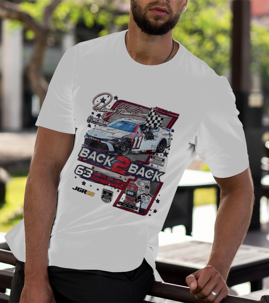 Denny Hamlin 60 NASCAR Cup Series Career Wins Back 2 Back Joe Gibbs Racing Michigan International Speedway NASCAR Cup Series Firekeepers Casino 400 T-Shirt