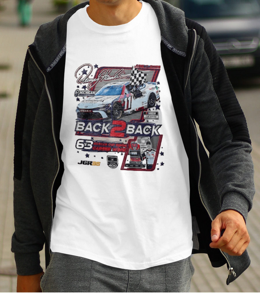 Denny Hamlin 60 NASCAR Cup Series Career Wins Back 2 Back Joe Gibbs Racing Michigan International Speedway NASCAR Cup Series Firekeepers Casino 400 T-Shirt