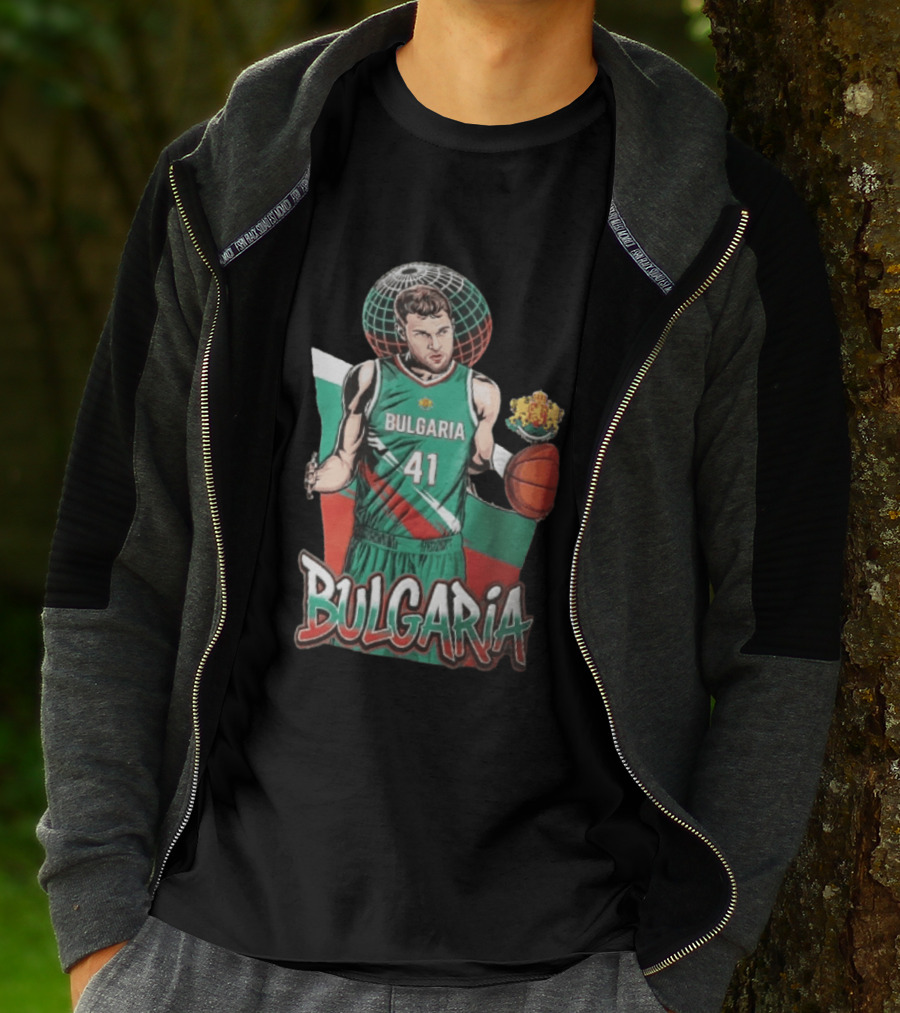 Bulgaria 41 Basketball Player Caricature Holding Ball Globe T-Shirt