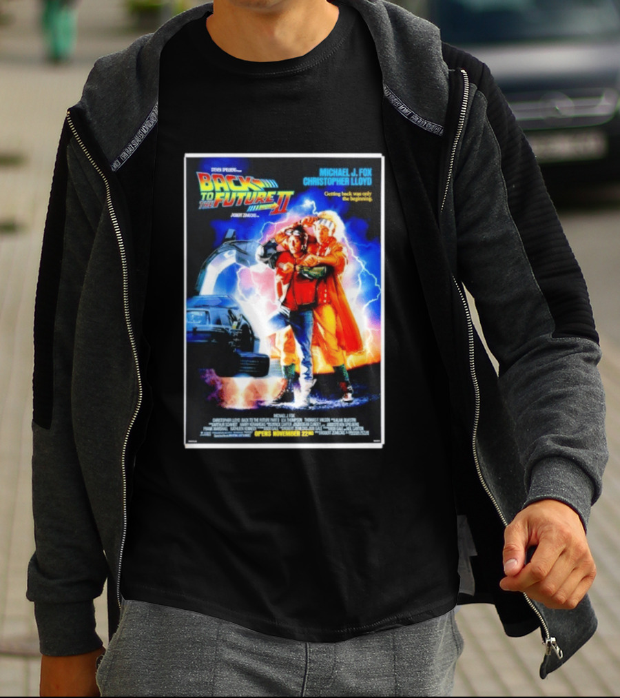 Back To The Future Part II Movie Michael J Fox Christopher Lloyd DeLorean Time Machine November 22 Spielberg T-Shirt