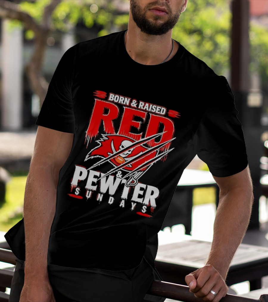Born & Raised Red & Pewter Sundays Tampa Bay Buccaneers Fan Gear T-Shirt