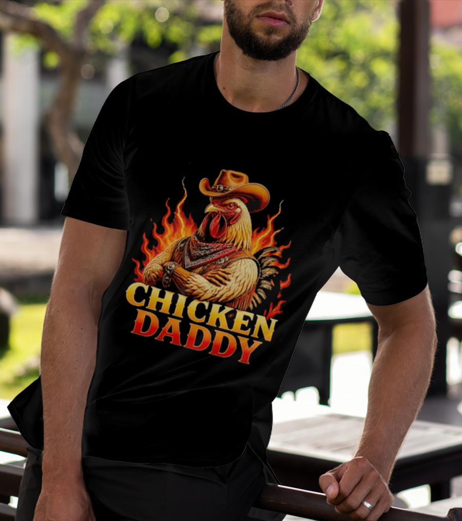 Chicken Daddy Cowboy Rooster With Flames And Bandana T-Shirt