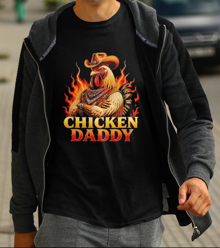 Chicken Daddy Cowboy Rooster With Flames And Bandana T-Shirt