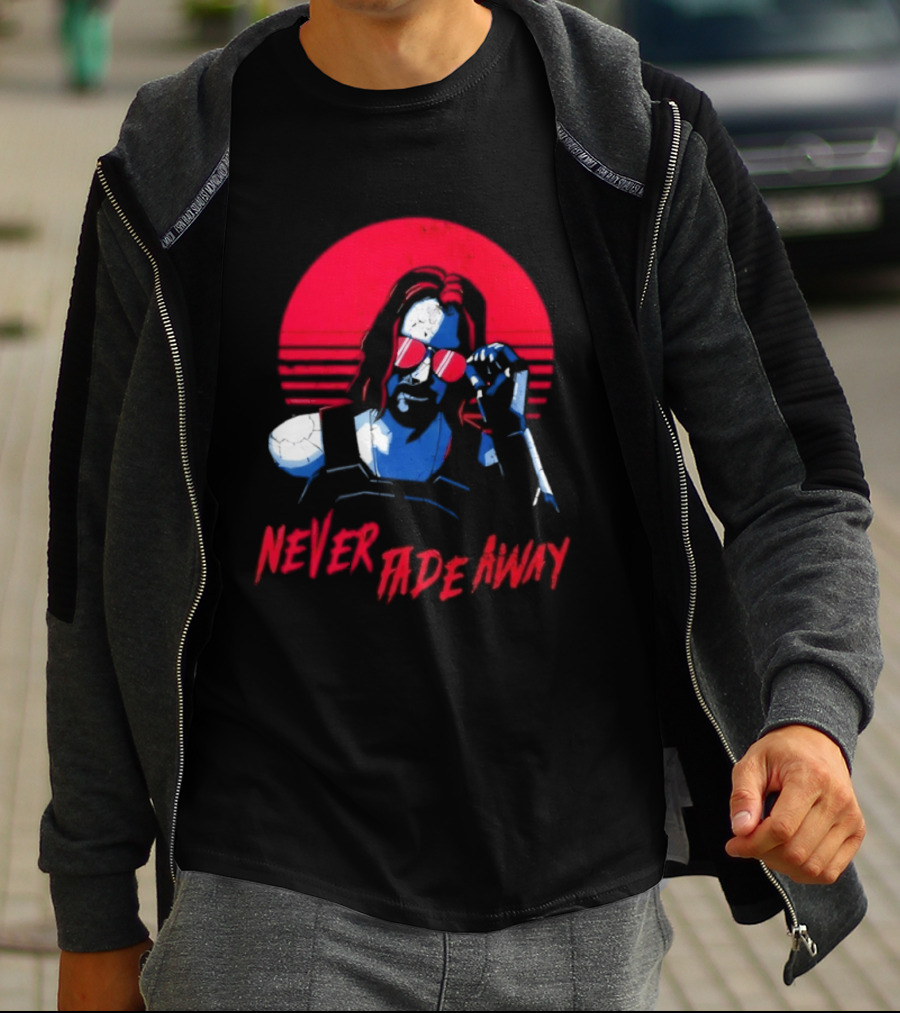 Johnny Silverhand Never Fade Away Retro Red Sun Glasses T-Shirt
