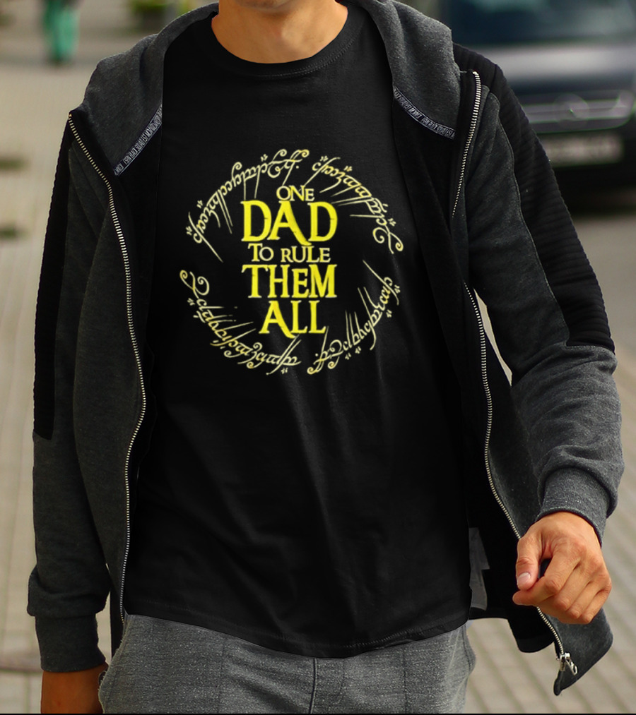 One Dad To Rule Them All Lord Of The Rings Inspired Text With Elvish Script T-Shirt