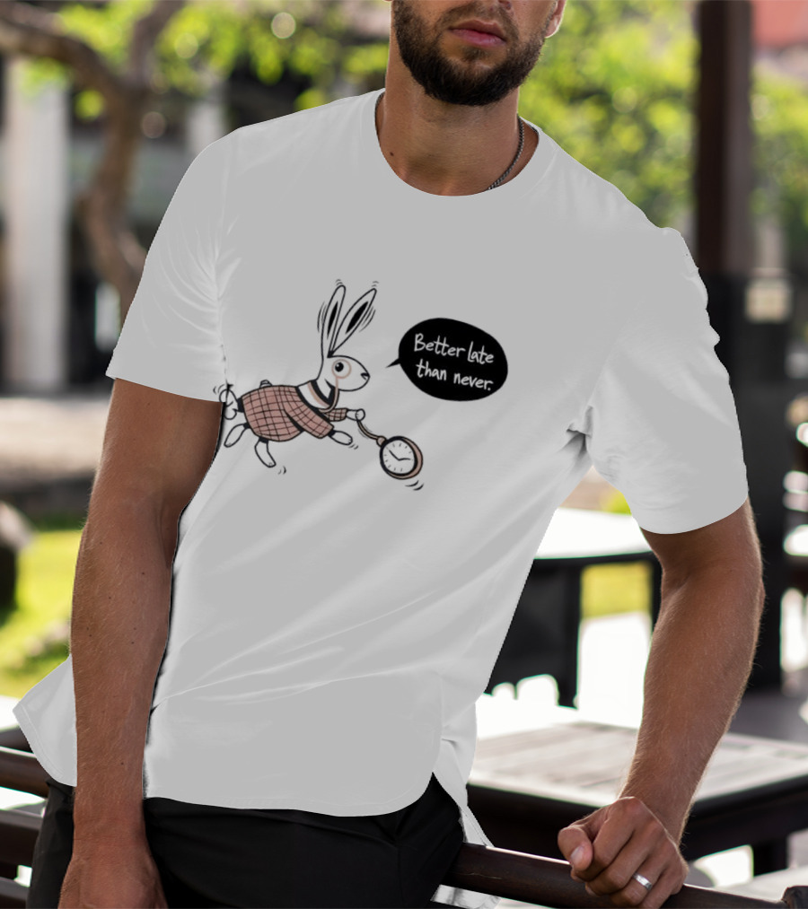 Better Late Than Never Rabbit Pocket T-Shirt