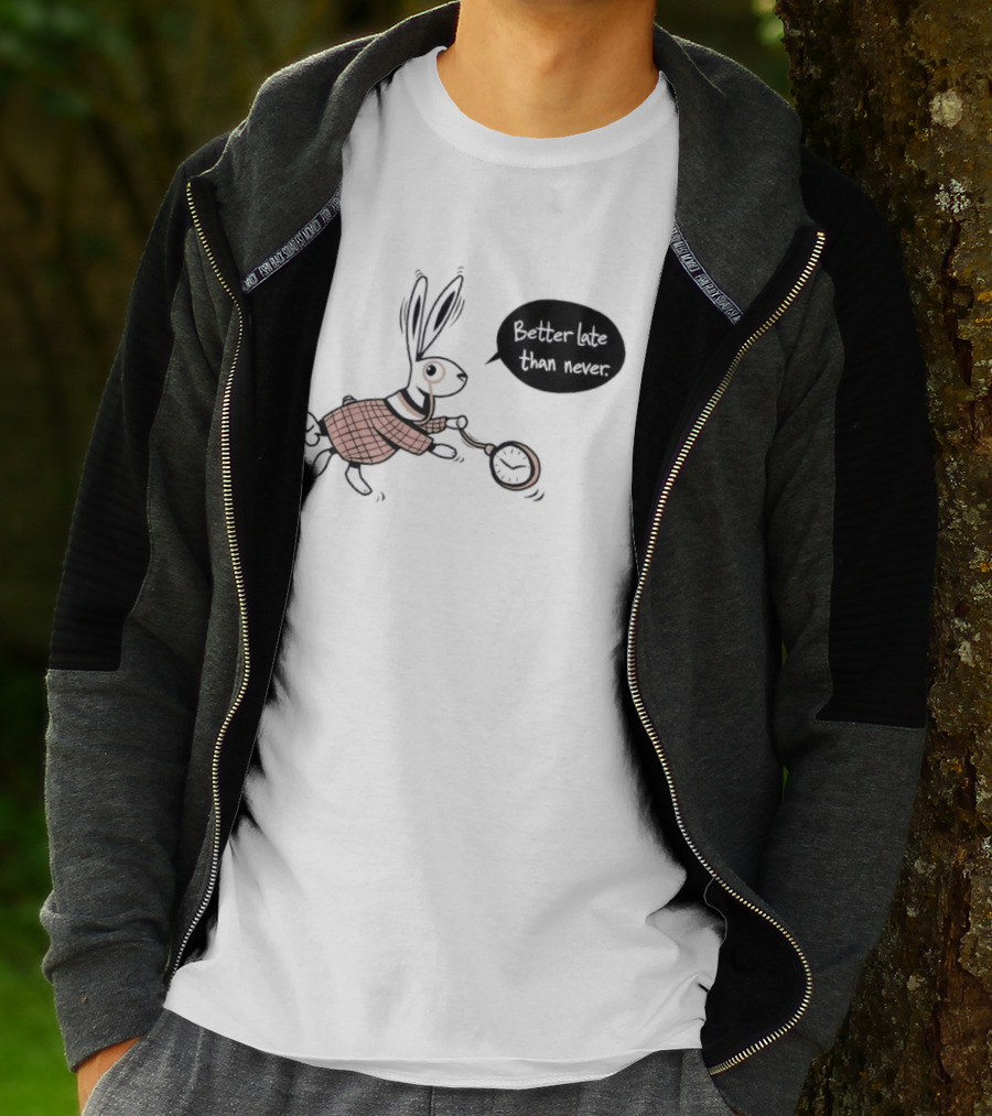 Better Late Than Never Rabbit Pocket T-Shirt