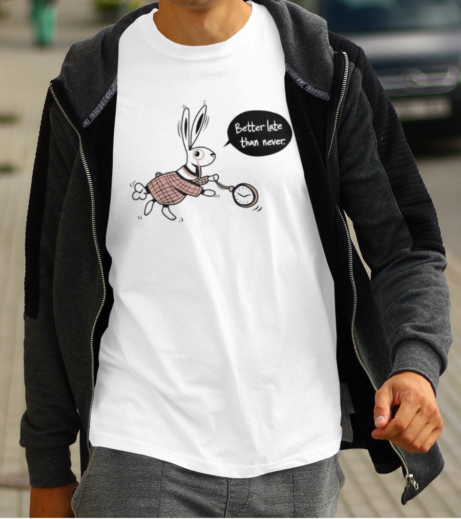 Better Late Than Never Rabbit Pocket T-Shirt