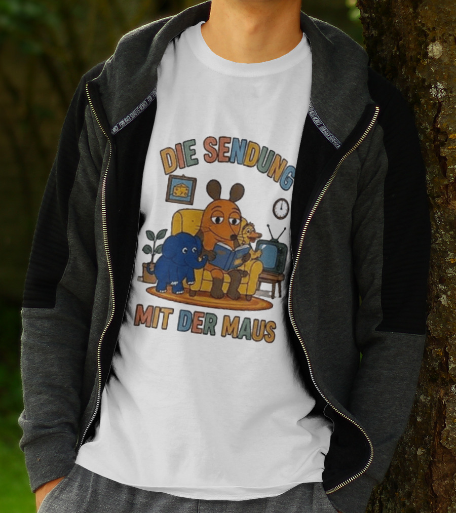 Die Sendung Mit Der Maus Cartoon Maus Ente Elefant Lesen Sitzung Wohnzimmeruhr T-Shirt