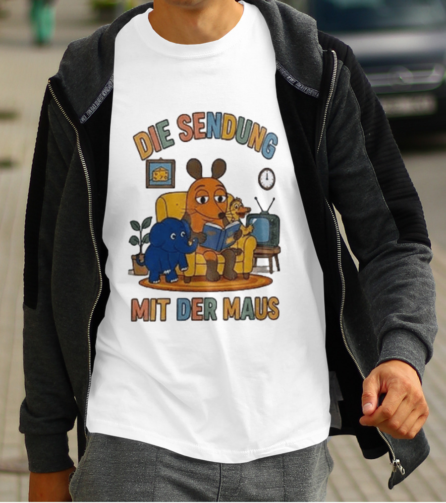 Die Sendung Mit Der Maus Cartoon Maus Ente Elefant Lesen Sitzung Wohnzimmeruhr T-Shirt