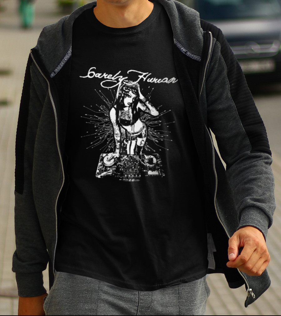 Barely Human Tattooed DJ Turntables Stencil T-Shirt