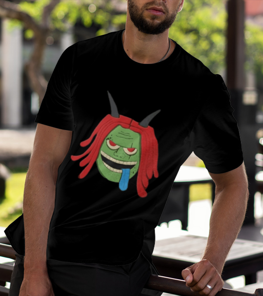 Trippie Redd Cartoon Green Devil Horns Red Hair Blue Tongue T-Shirt
