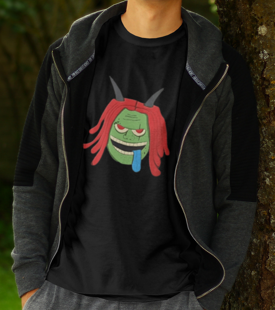 Trippie Redd Cartoon Green Devil Horns Red Hair Blue Tongue T-Shirt