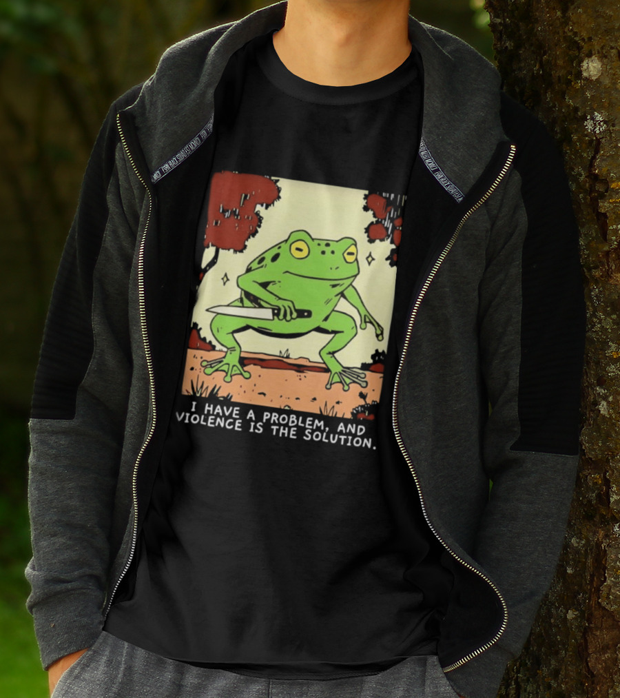 Frog Holding Knife Problem And Violence Solution T-Shirt