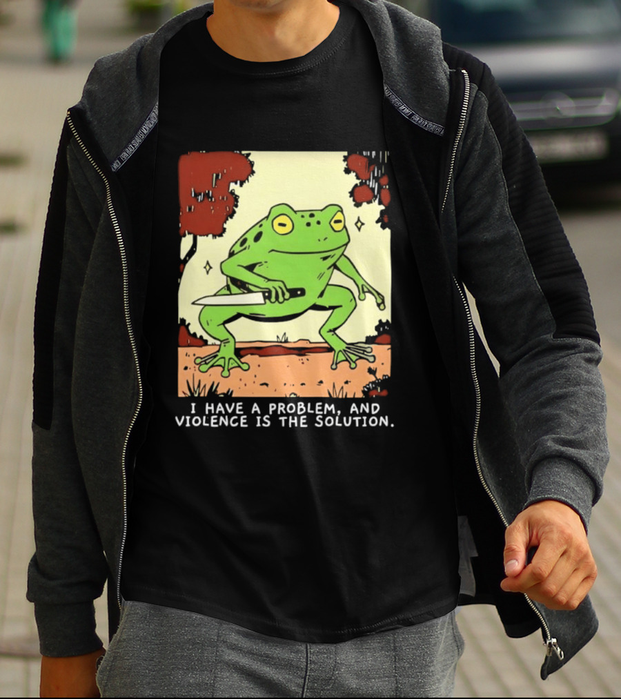 Frog Holding Knife Problem And Violence Solution T-Shirt