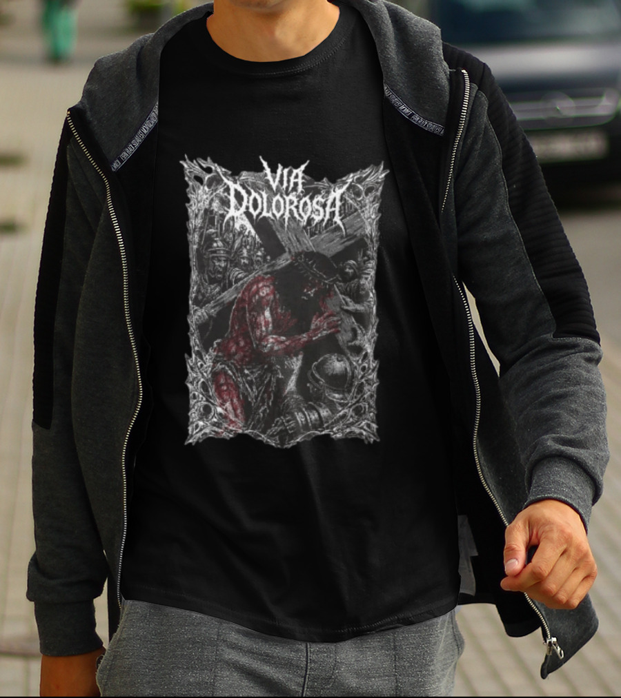 Via Dolorosa Jesus Christ Carrying Cross With Blood And Roman Soldiers T-Shirt