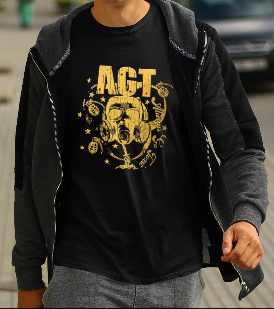 AGT Distressed Gas Mask Grenades Biohazard Stars T-Shirt