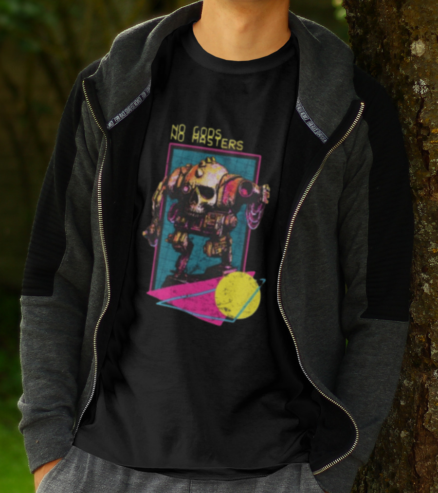 Black Magic Creative Store BMC No Gods No Masters Skull Robot T-Shirt