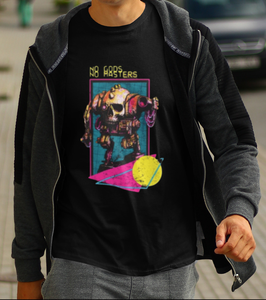 Black Magic Creative Store BMC No Gods No Masters Skull Robot T-Shirt