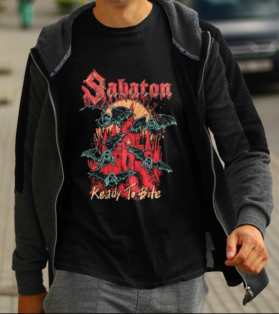 Sabaton Ready To Bite Heavy Metal Band Vampire Bats Castle T-Shirt