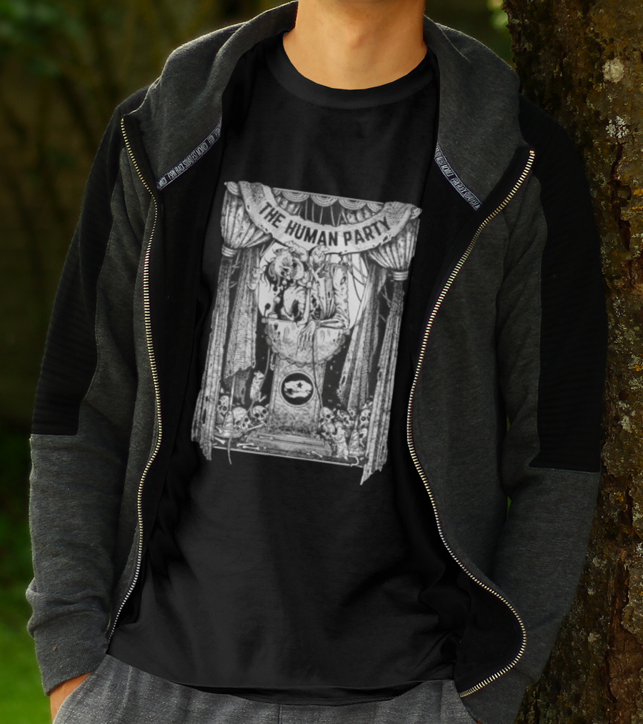 The Human Party Macabre Skeleton Dark Gothic Stage Curtain Scene T-Shirt