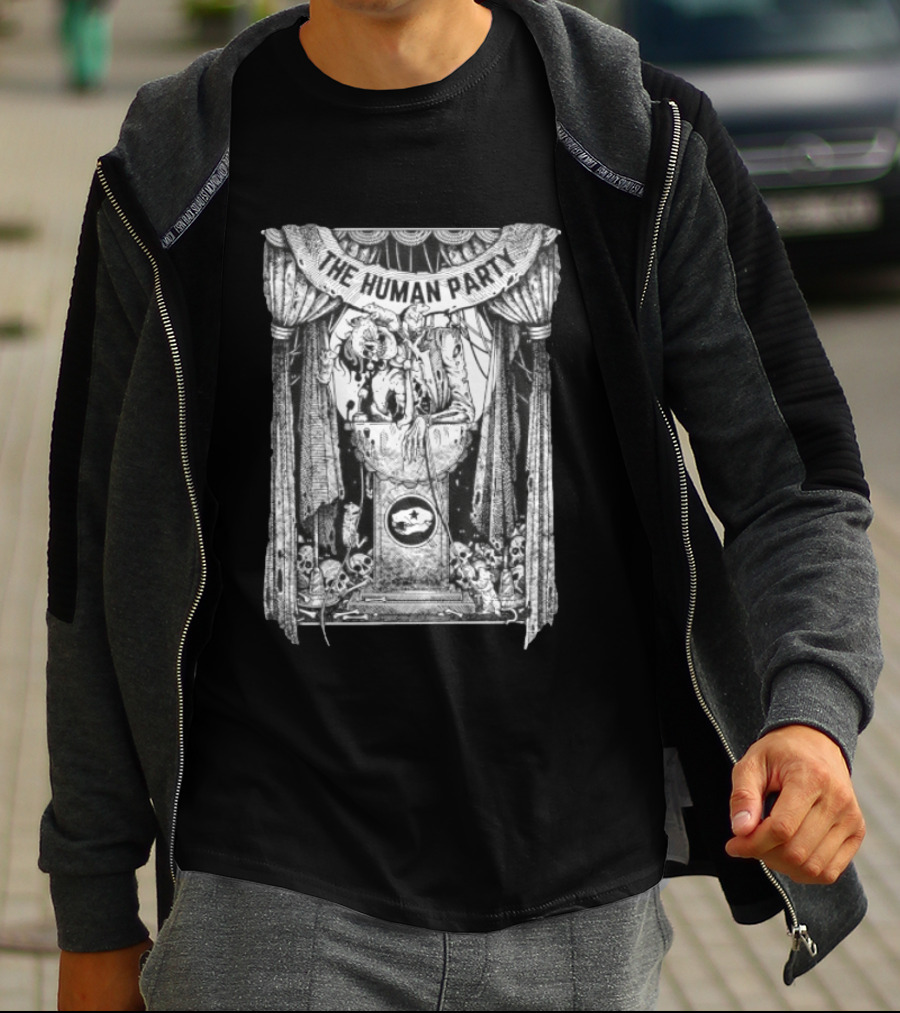 The Human Party Macabre Skeleton Dark Gothic Stage Curtain Scene T-Shirt