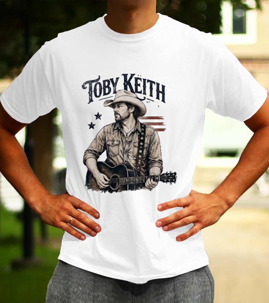 Toby Keith Raised Country Live Proud Guitar Cowboy Hat Stars Stripes T-Shirt