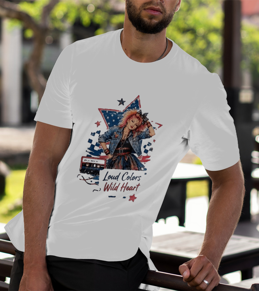 Cyndi Lauper Loud Colors Wild Heart Star Denim 80s Style Cassette T-Shirt