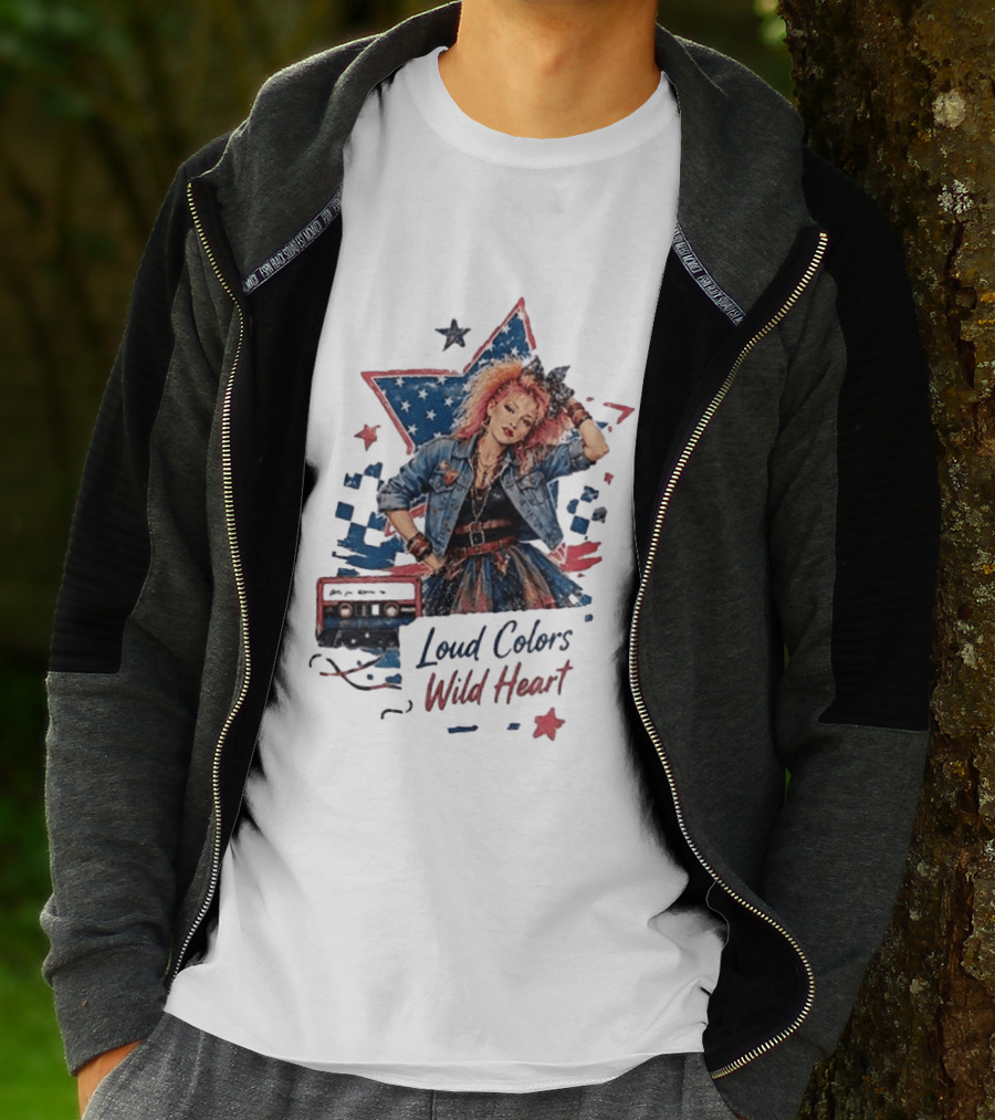 Cyndi Lauper Loud Colors Wild Heart Star Denim 80s Style Cassette T-Shirt