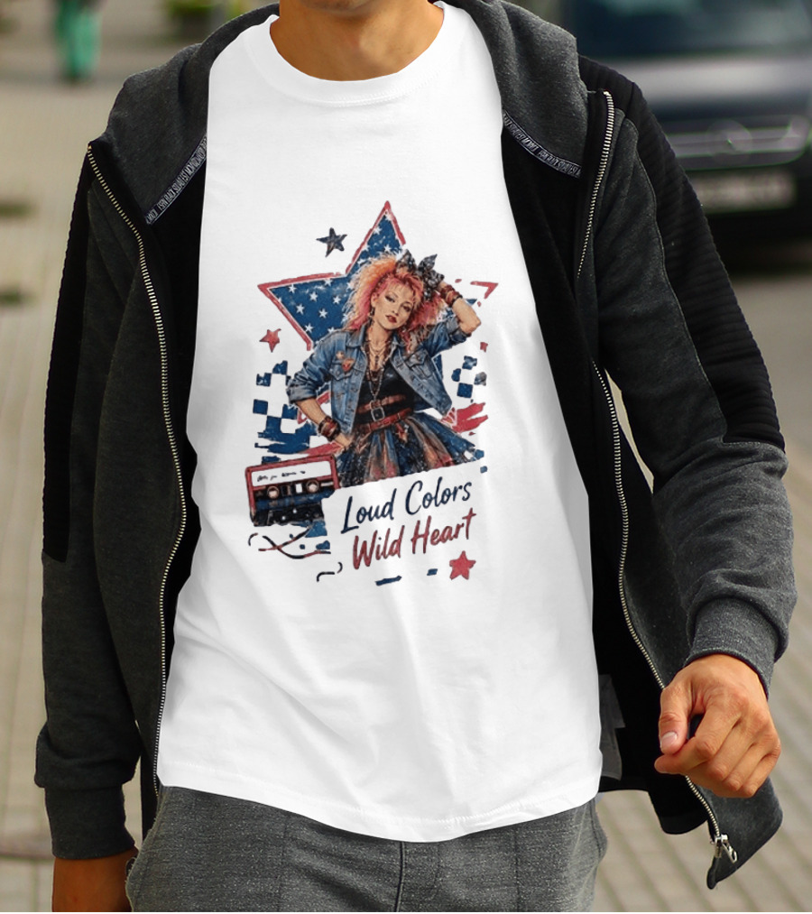 Cyndi Lauper Loud Colors Wild Heart Star Denim 80s Style Cassette T-Shirt