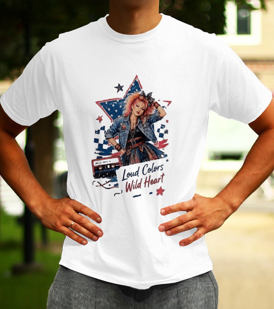 Cyndi Lauper Loud Colors Wild Heart Star Denim 80s Style Cassette T-Shirt
