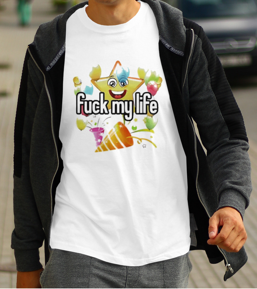 Fuck My Life Star Happy Face Color Splash T-Shirt