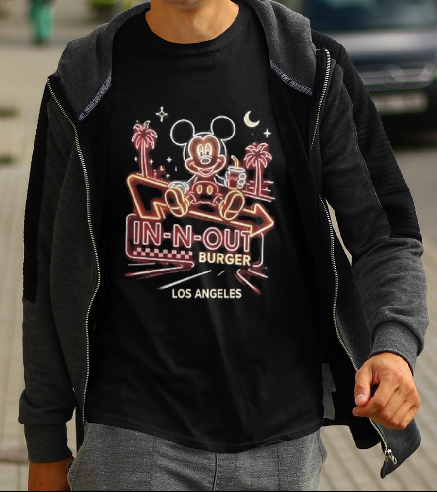 Mickey Mouse In N Out Burger Neon Los Angeles Palm Trees T-Shirt
