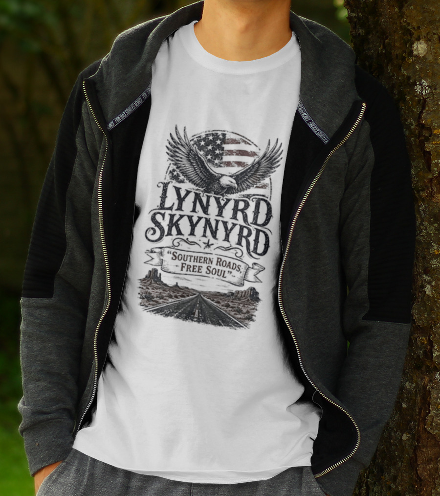 Lynyrd Skynyrd Southern Roads Free Soul American Flag Eagle T-Shirt