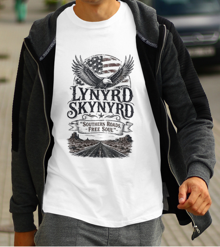 Lynyrd Skynyrd Southern Roads Free Soul American Flag Eagle T-Shirt