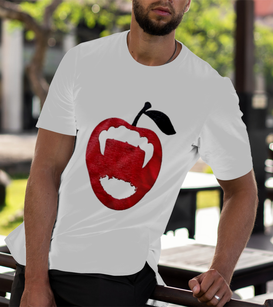 Red Apple Vampire Fangs Halloween Cutout T-Shirt